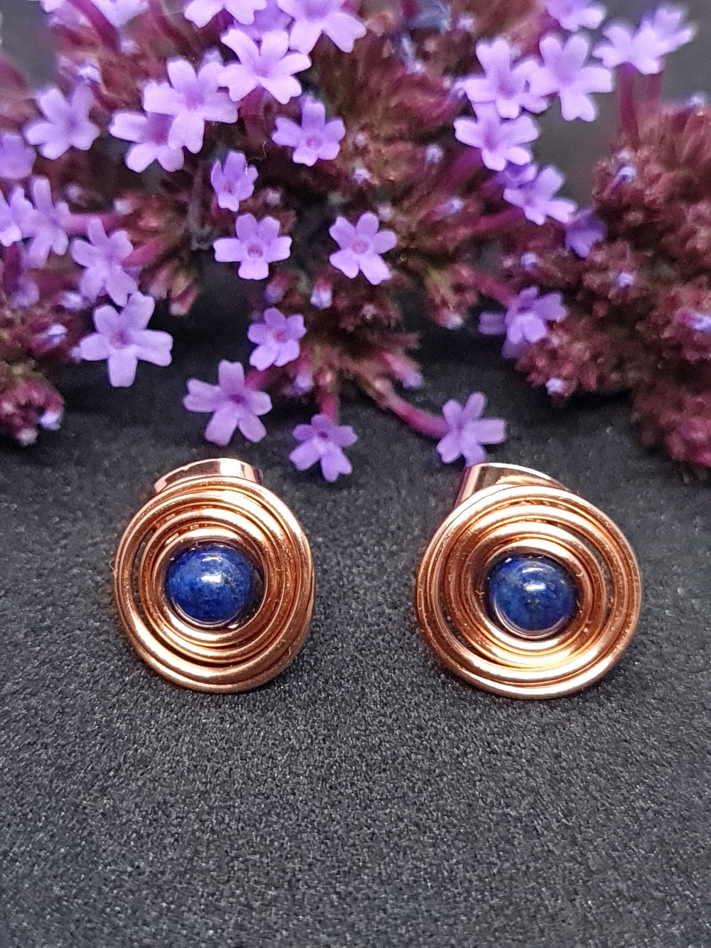 Copper studs with Lapis Lazuli