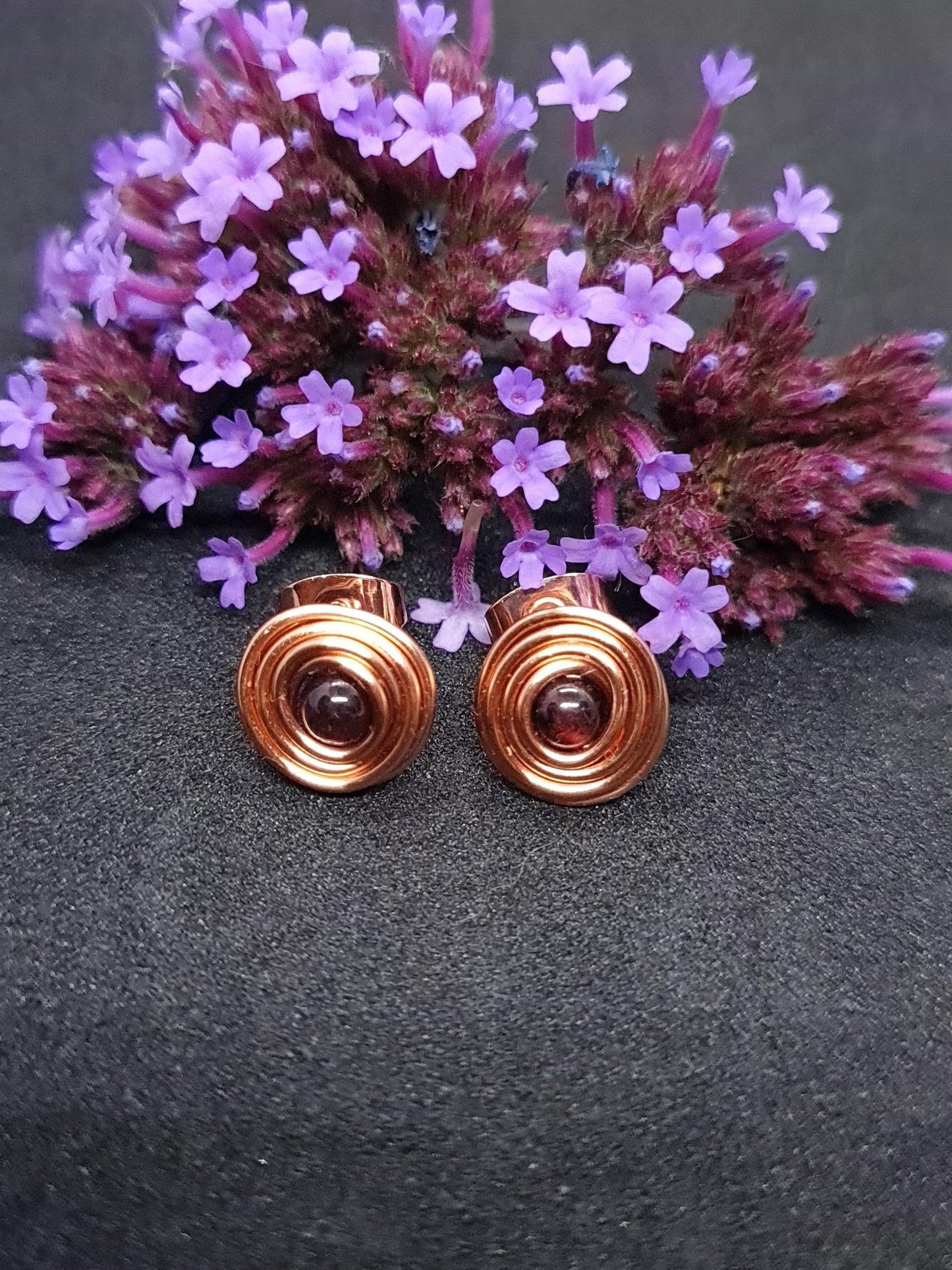 Copper studs with Garnet