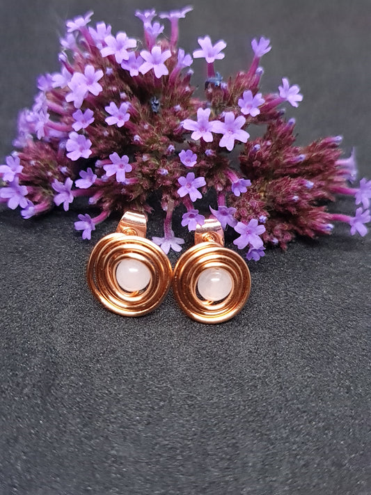 Copper studs with Rose Quartz