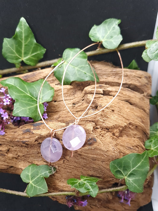 Copper hoops with large Amethyst stones