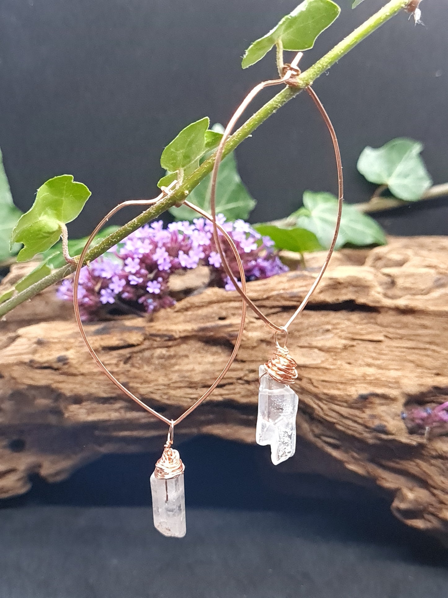 Copper hoops with Aura Quartz