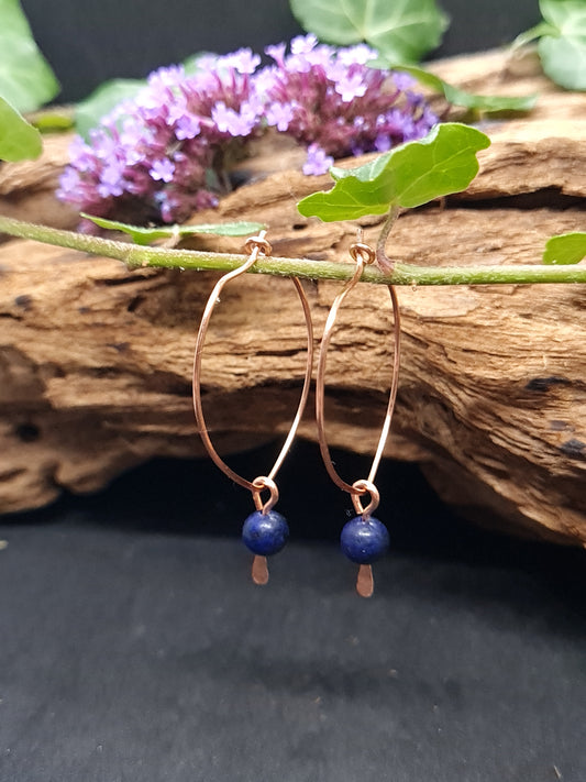 Copper hoops with Lapis Lazuli