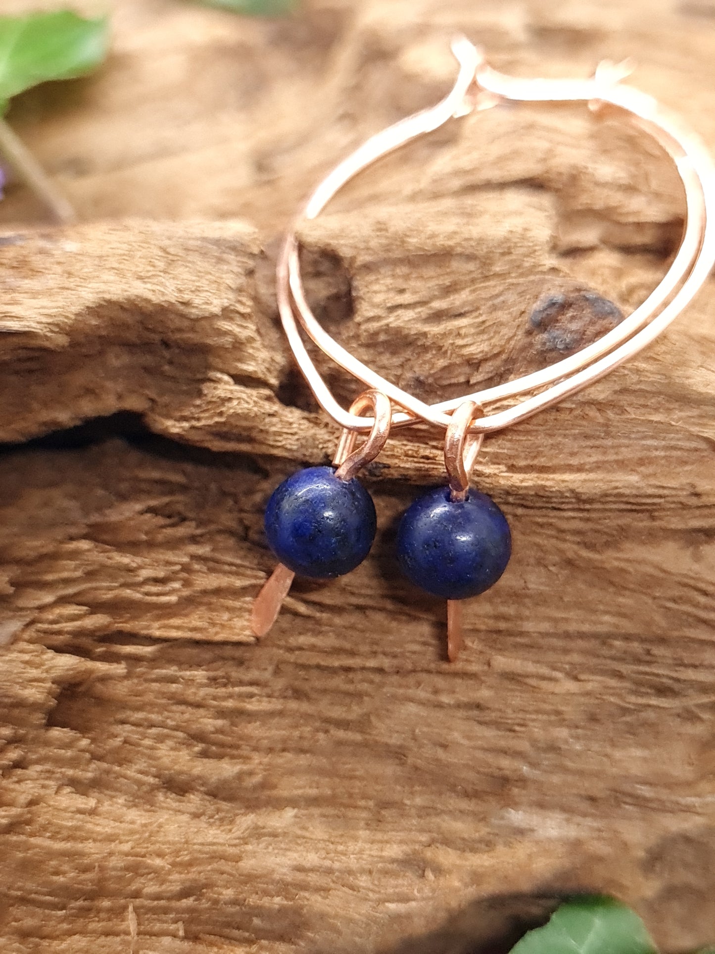 Copper hoops with Lapis Lazuli