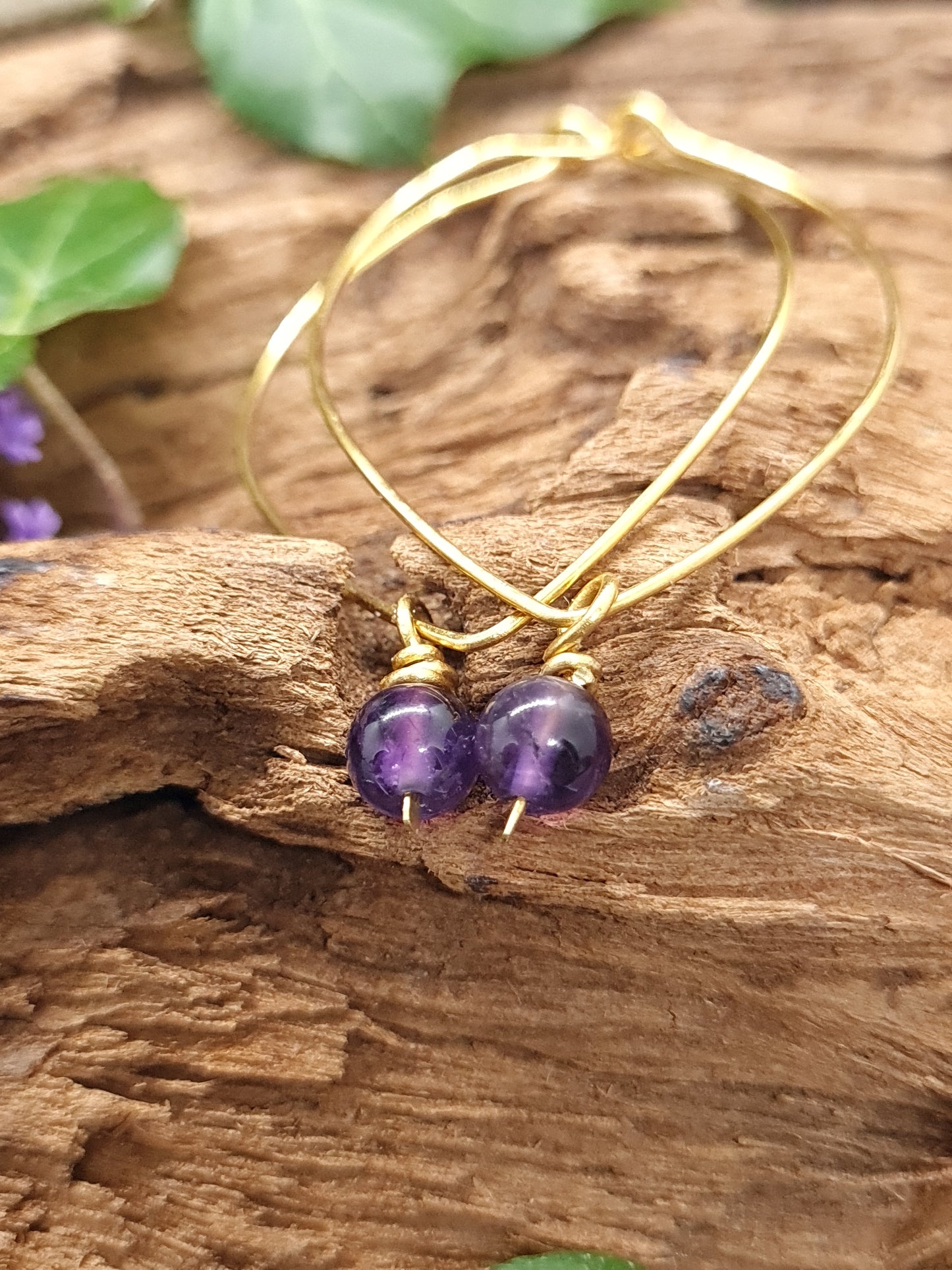 Brass hoops with Amethyst stones