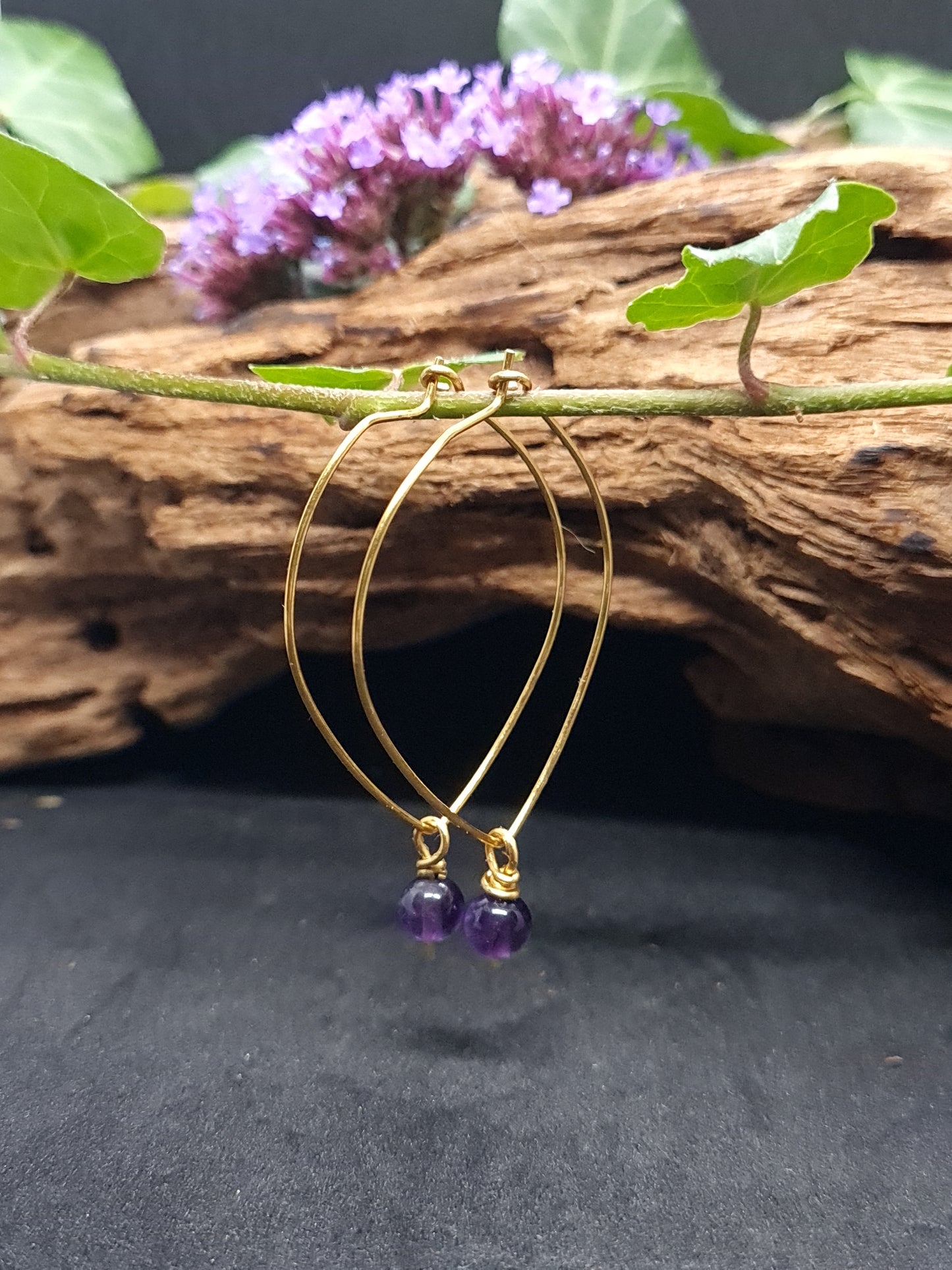 Brass hoops with Amethyst stones