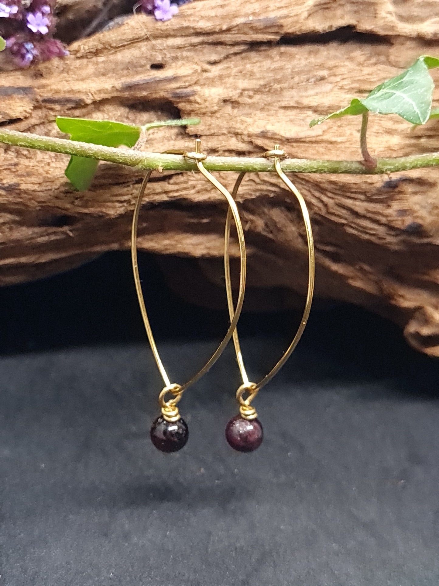 Brass hoops with Garnet stones