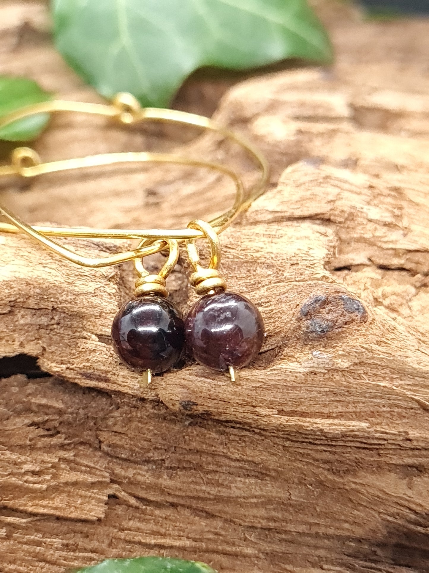 Brass hoops with Garnet stones