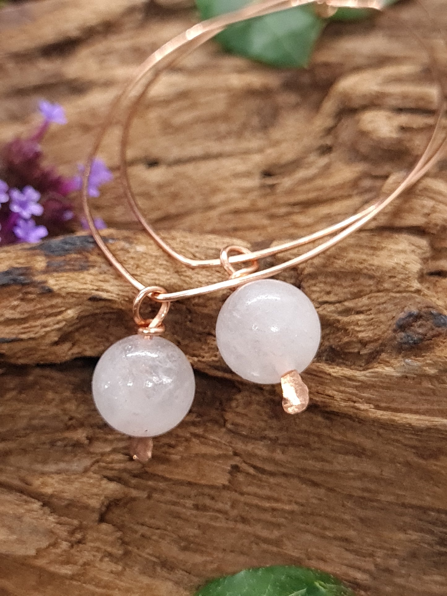 Copper hoops with Rose Quartz stones