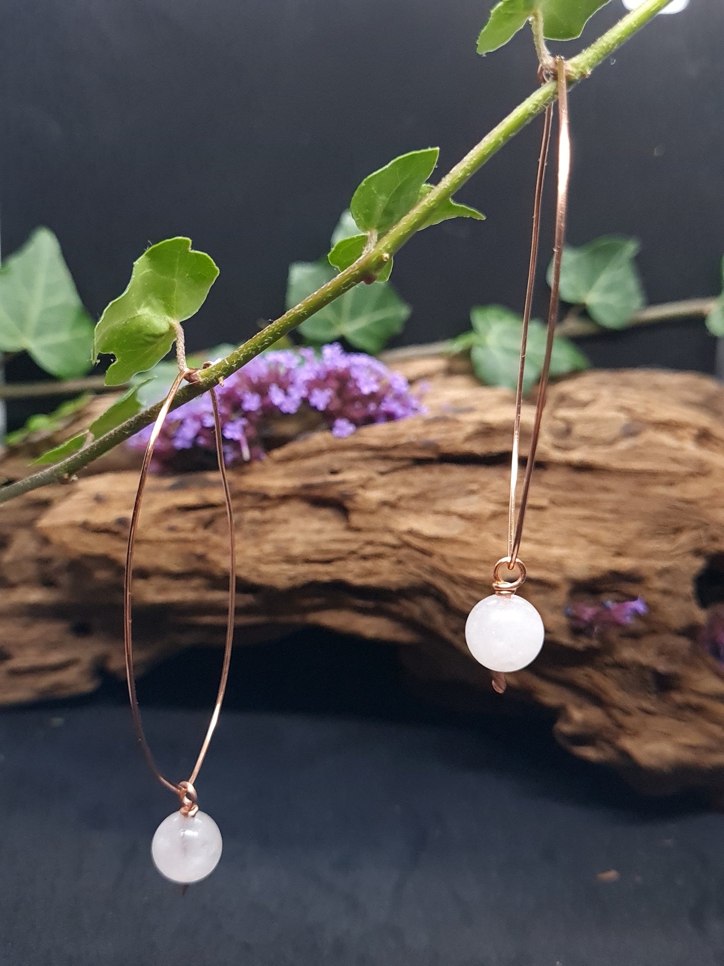 Copper hoops with Rose Quartz stones