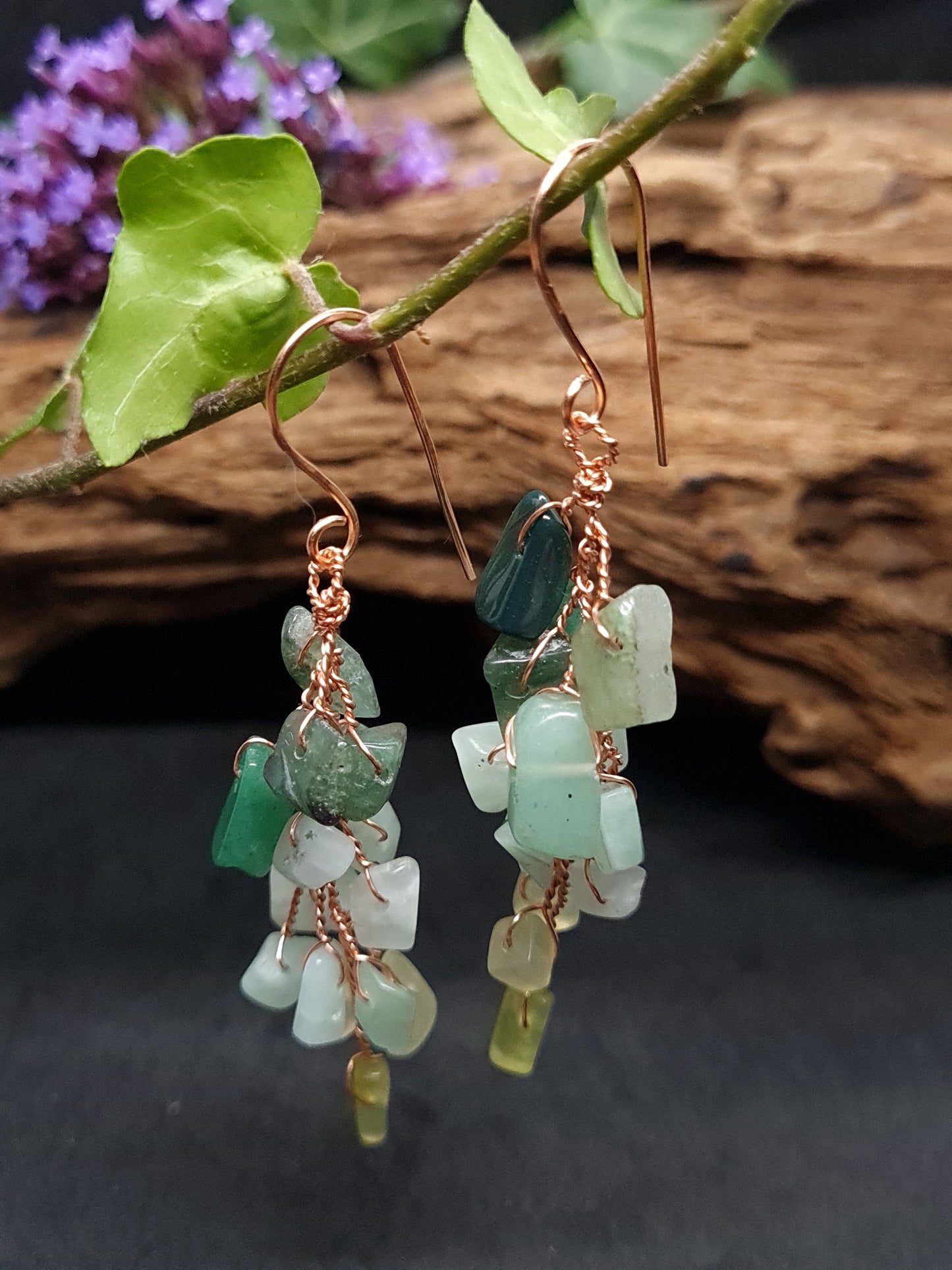 Copper Jade and Aventurine vine earrings