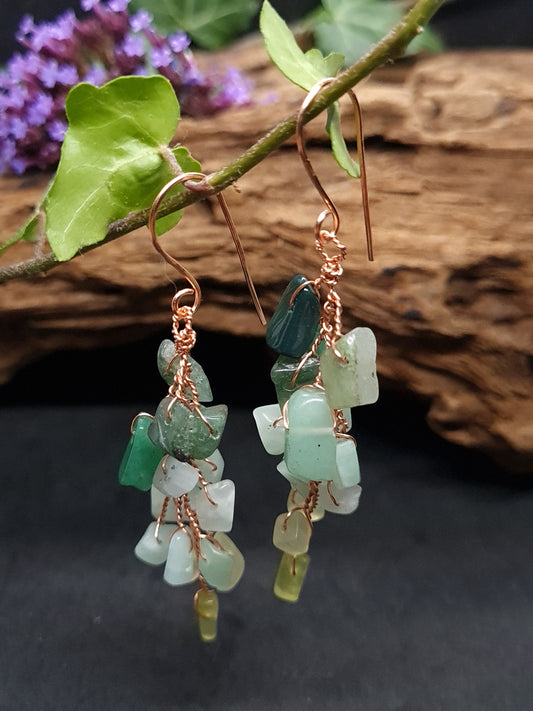 Copper Jade and Aventurine vine earrings