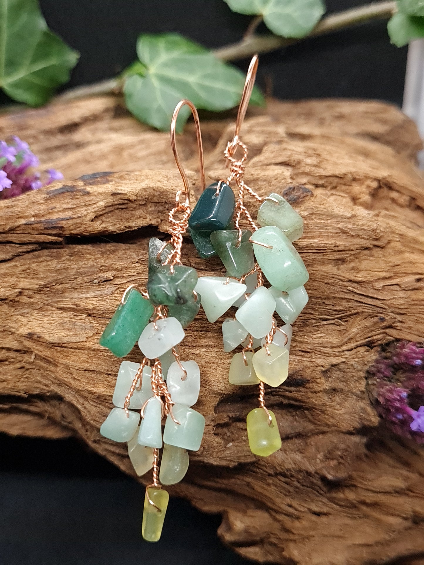 Copper Jade and Aventurine vine earrings