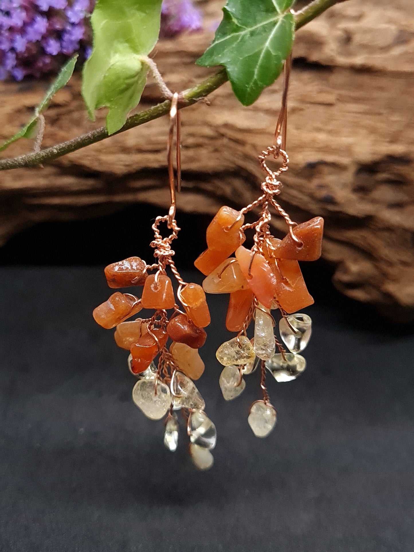 Cooper Carnelian and Citrine vine earrings