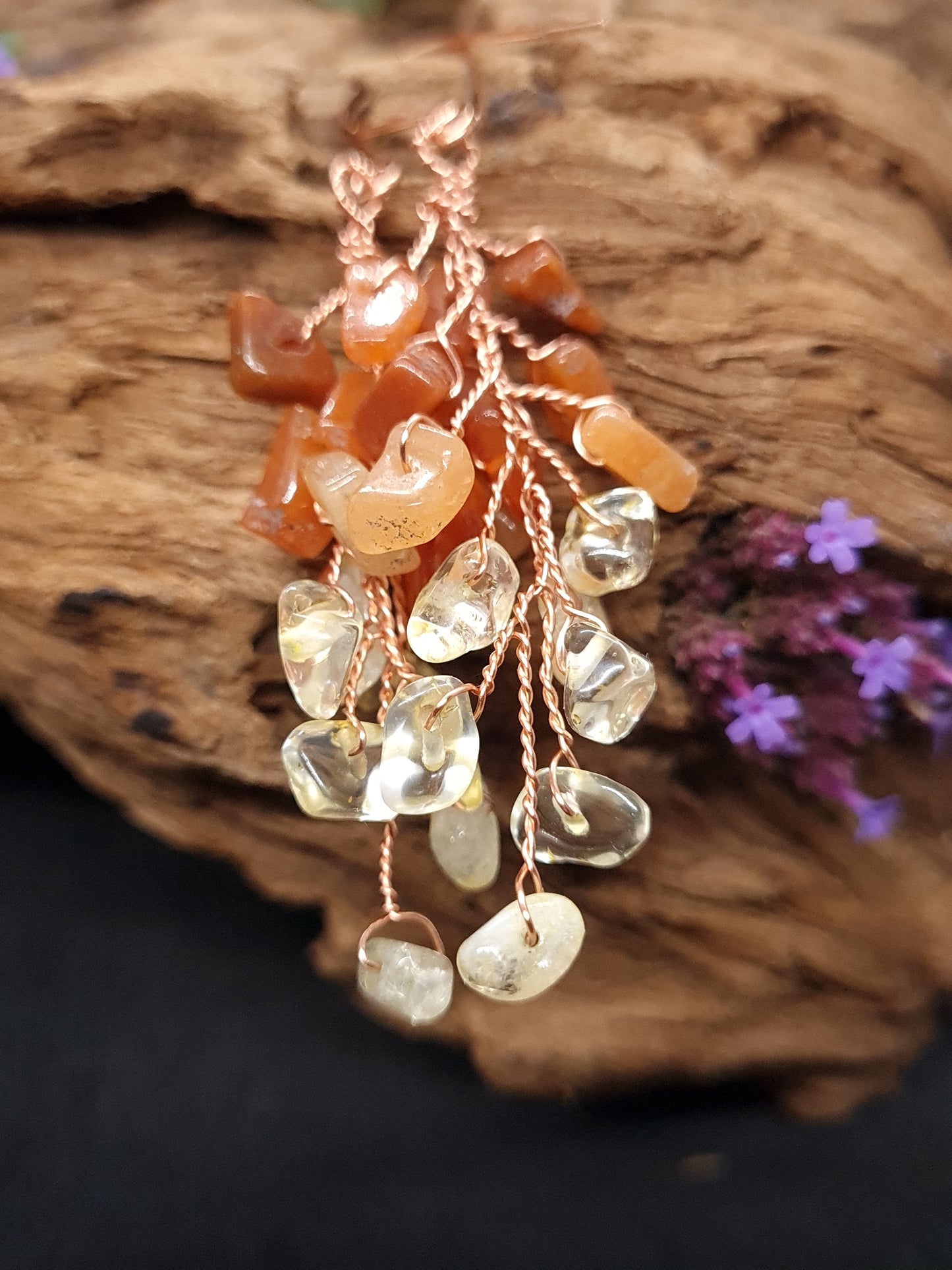 Cooper Carnelian and Citrine vine earrings