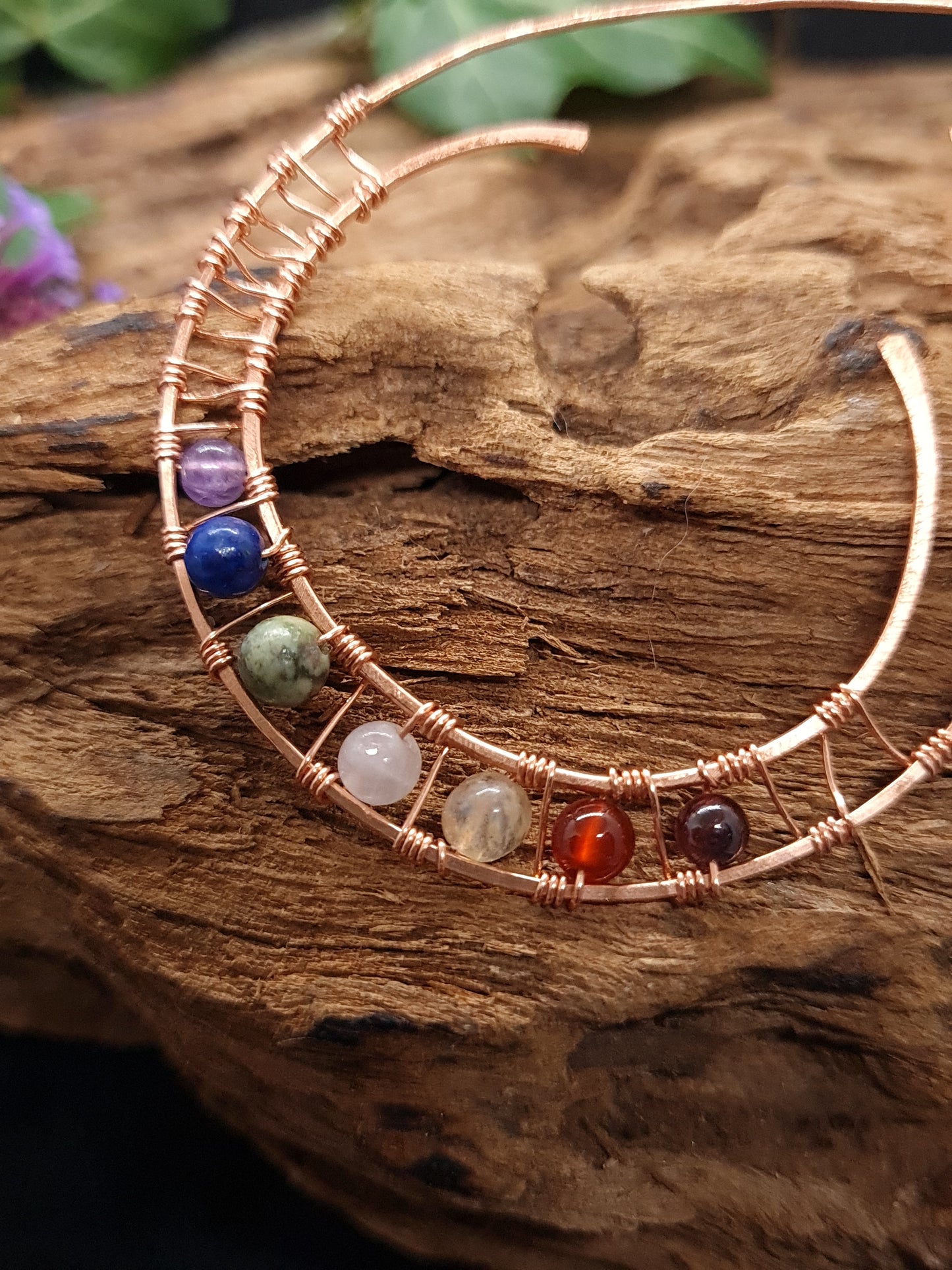 Copper large hoops with Chakra stones