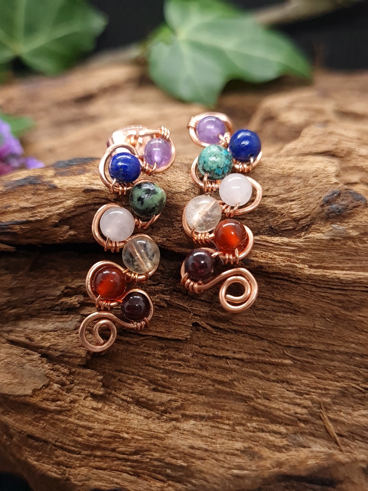 Copper studs with Chakra stones